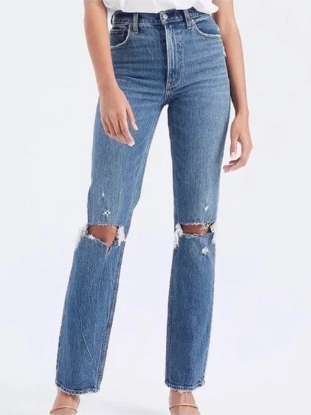 Abercrombie & Fitch the 90s straight ultra high rise curve love Jeans Knee Rip